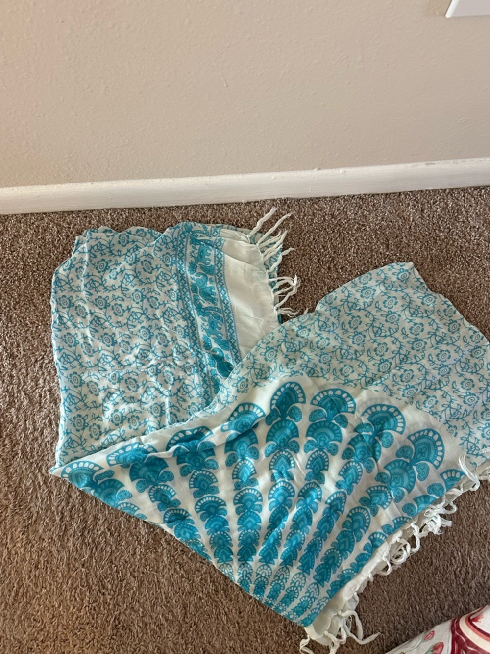 Turquoise & White Printed Scarf Shawl